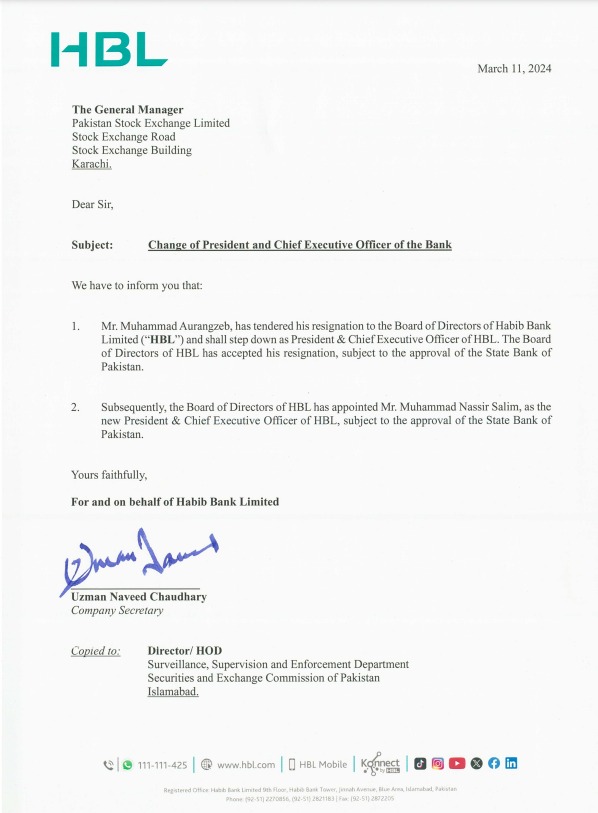 HBL notice to PSX